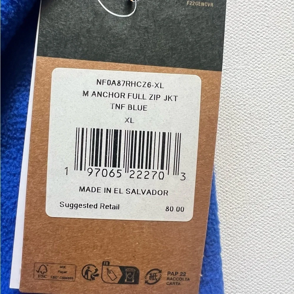 NWT The North Face Men's Blue and Black Polar Fleece Zip Up Size XL (A)
